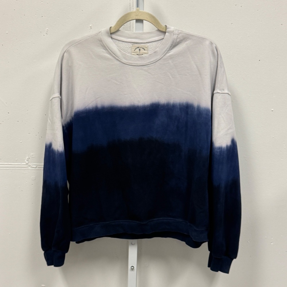 Electric & Rose Neil Sweatshirt Blue White Dip Dye Ombre Pullover Small USA